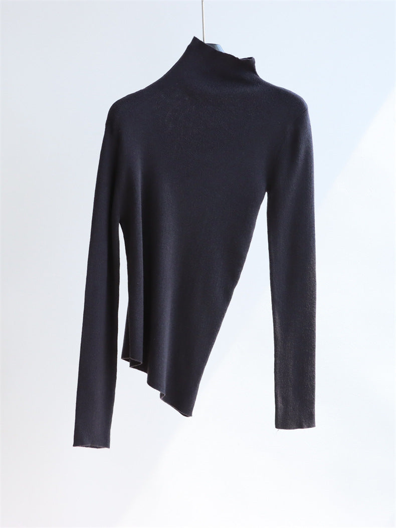 Asymmetric Turtleneck Wool Knit Top | 8 Colors