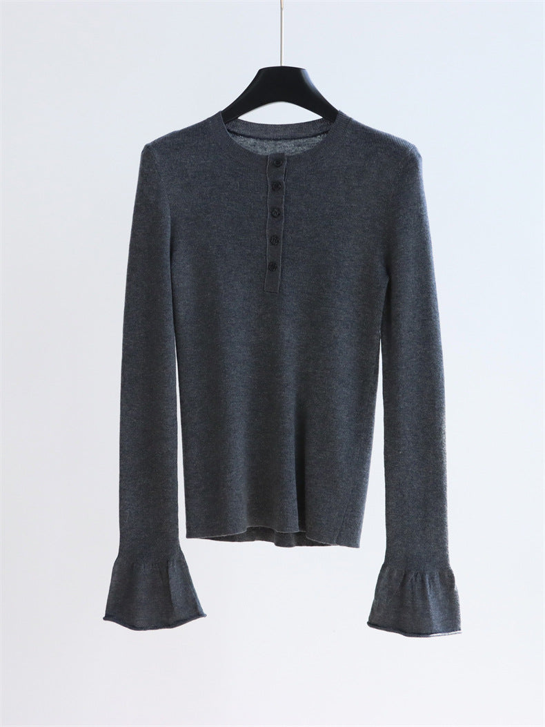 Conjunto de top Henley de punto y falda con volantes en mezcla de lana | 3 colores