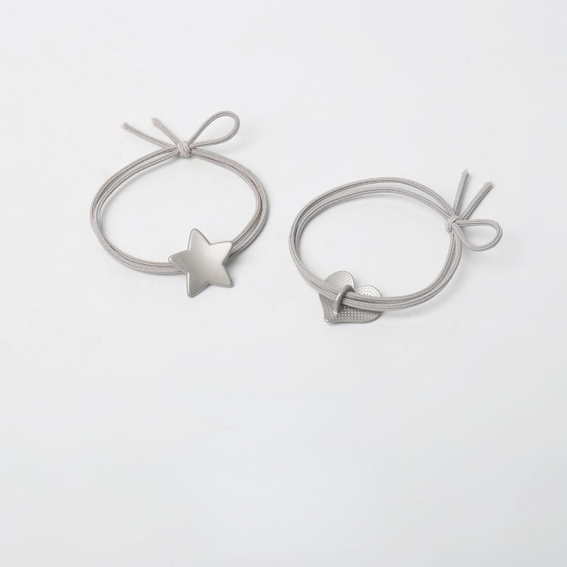 Elastic matte silver double strand knot hair tie