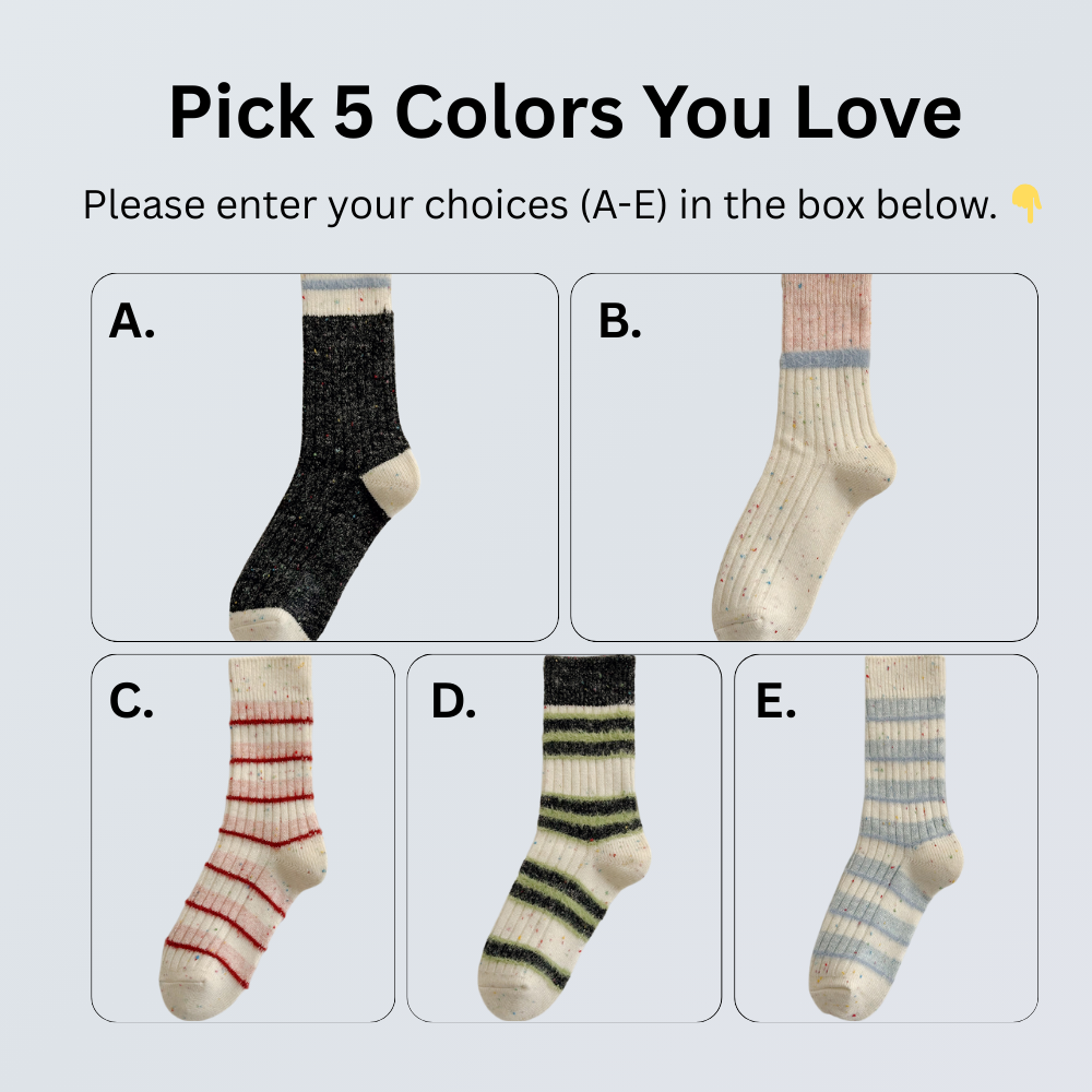 5-Pair Wool Blend Retro Crew Socks Set