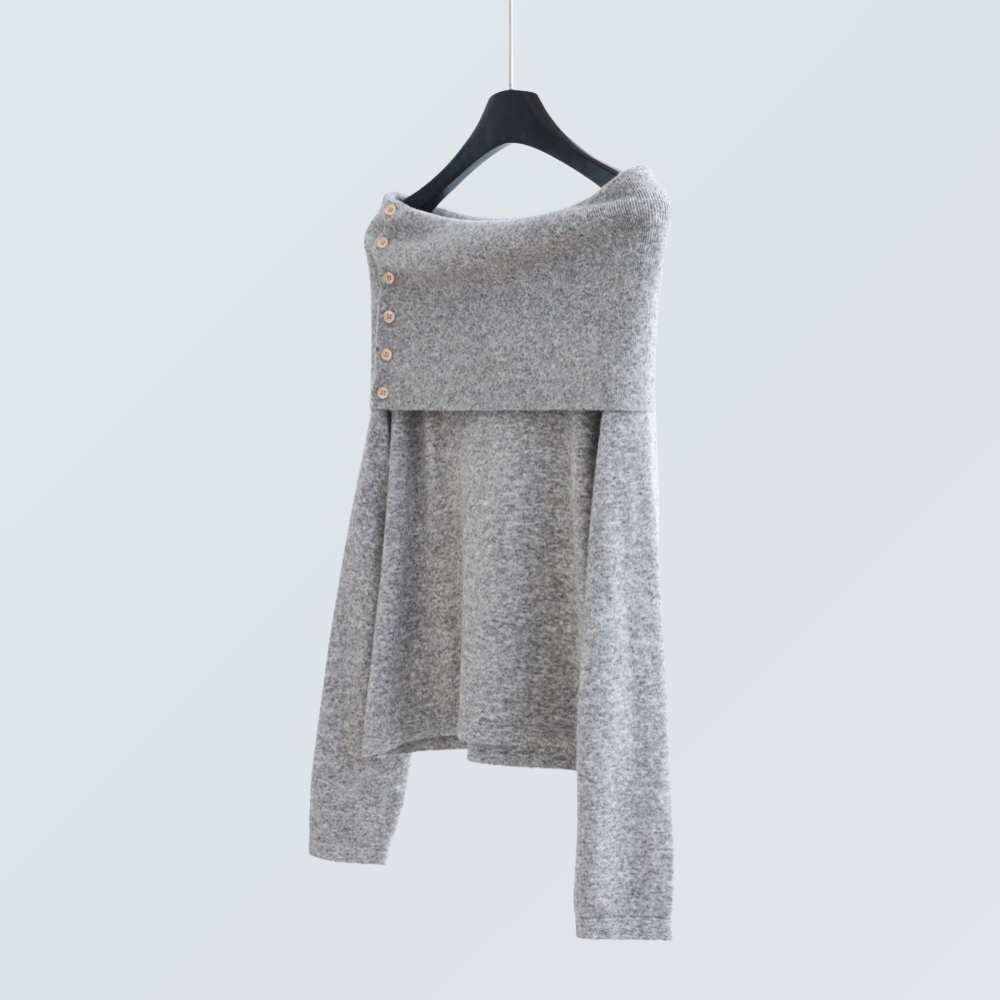 Wide Boat Neck Knit Top with Button Detail | 5 Colors