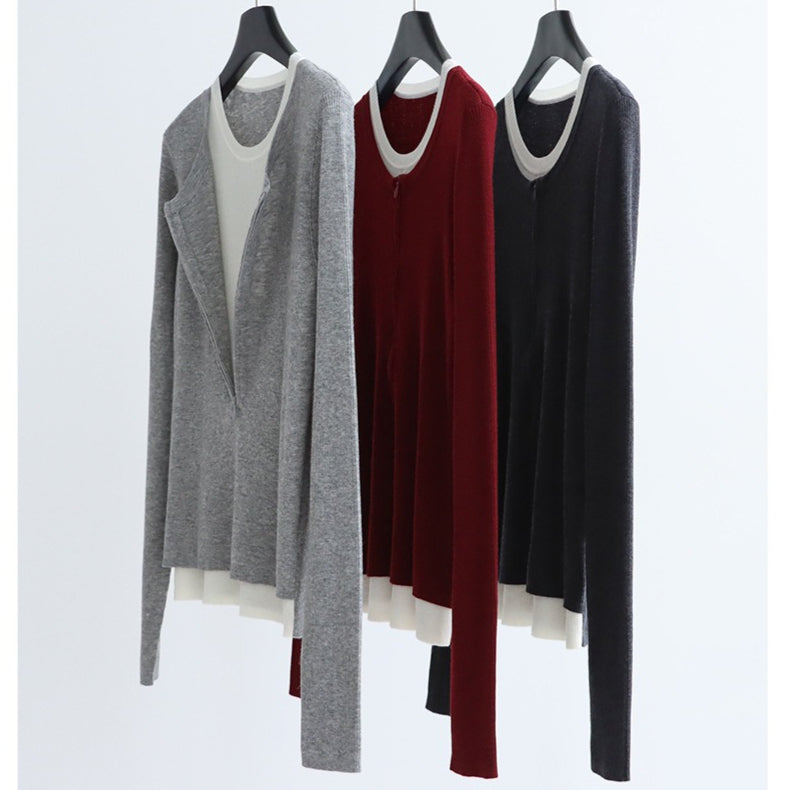 Layered Zip-Front Wool Knit Top | 4 Colors