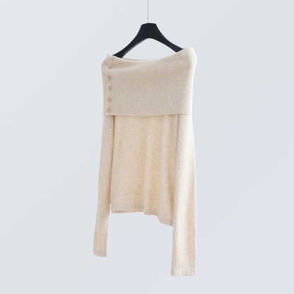 Wide Boat Neck Knit Top with Button Detail | 5 Colors