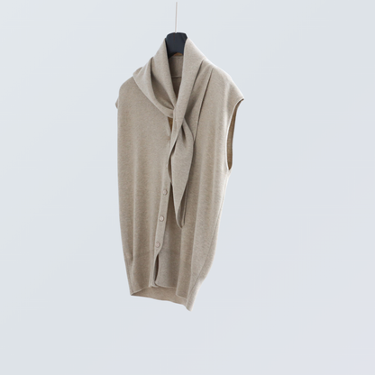 V-Neck Wool-Blend Sleeveless Cardigan Set with Scarf | 7 Colors