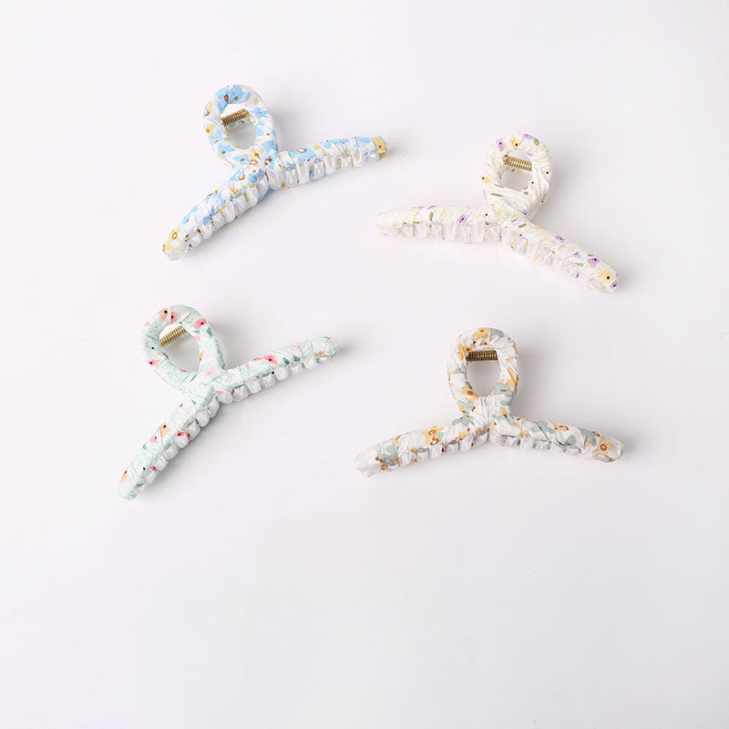 Floral fabric wrapped large hair clips