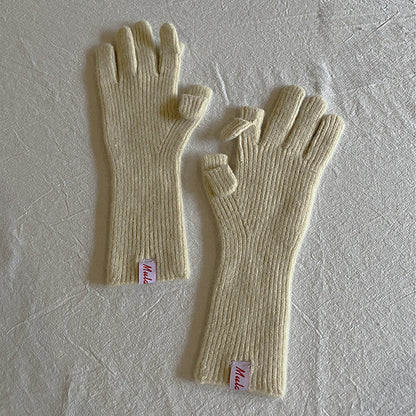 Wool-Blend Flip-Finger Knit Gloves