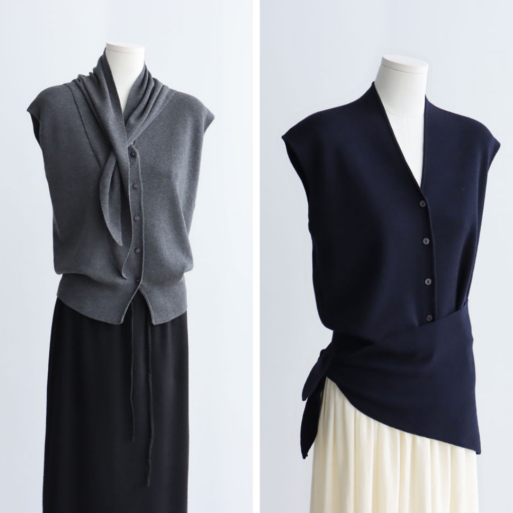 V-Neck Wool-Blend Sleeveless Cardigan Set with Scarf | 7 Colors