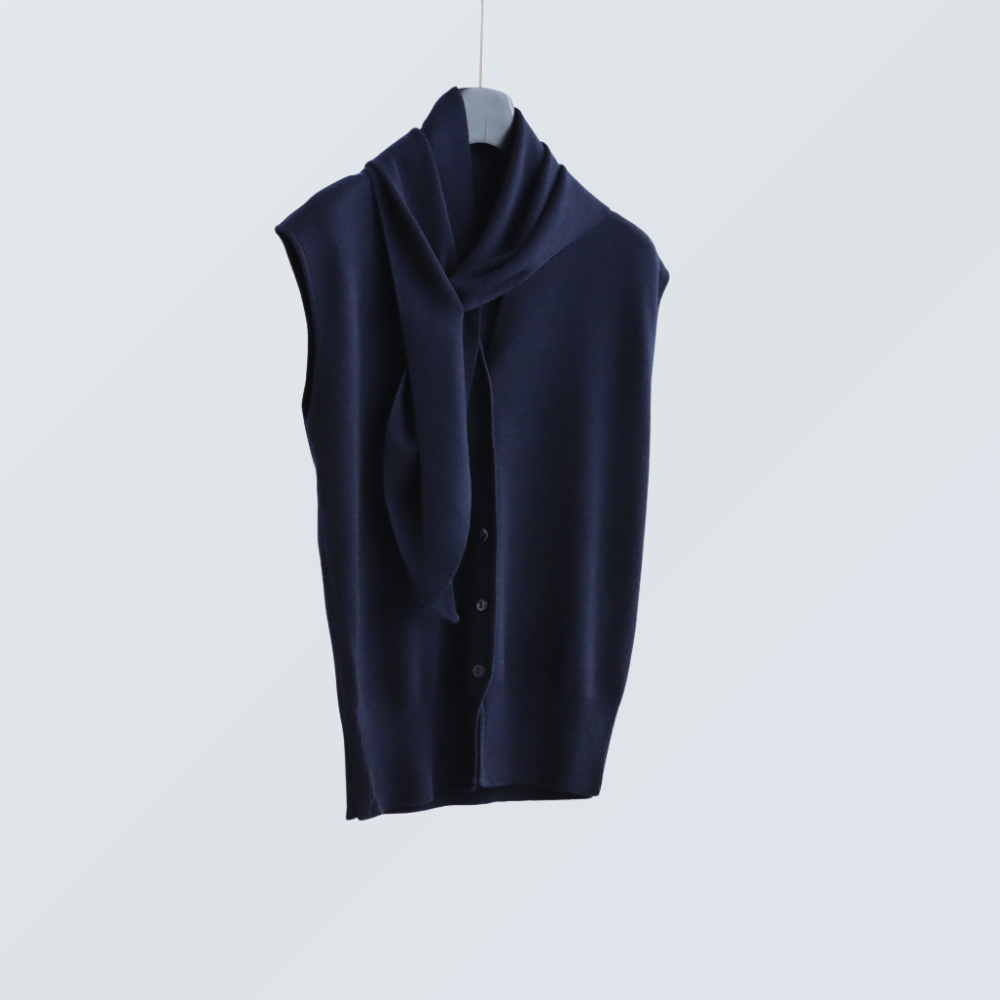 V-Neck Wool-Blend Sleeveless Cardigan Set with Scarf | 7 Colors