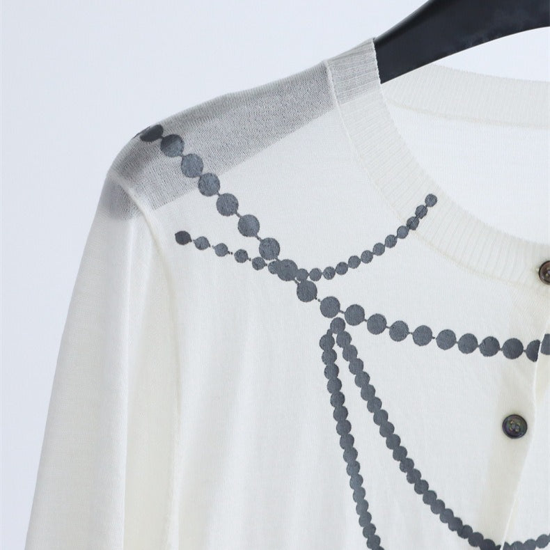 Pearl Chain Print Wool-Blend Cardigan| 4 Colors