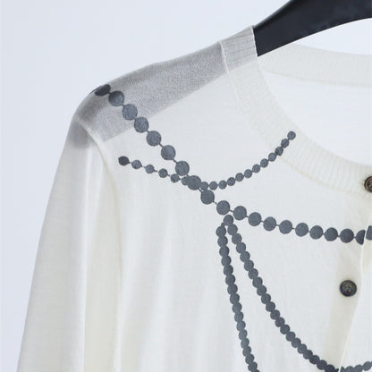 Pearl Chain Print Wool-Blend Cardigan| 4 Colors