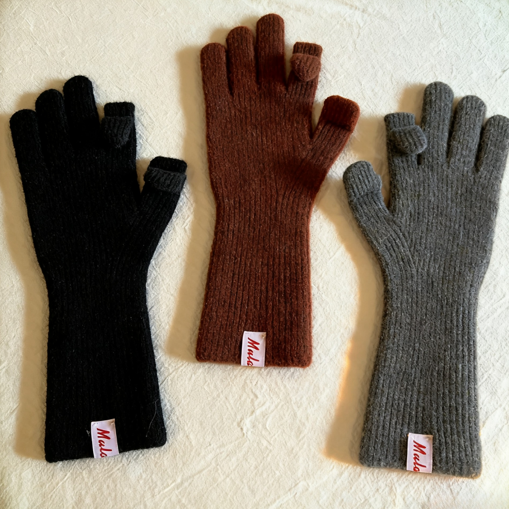 Wool-Blend Flip-Finger Knit Gloves