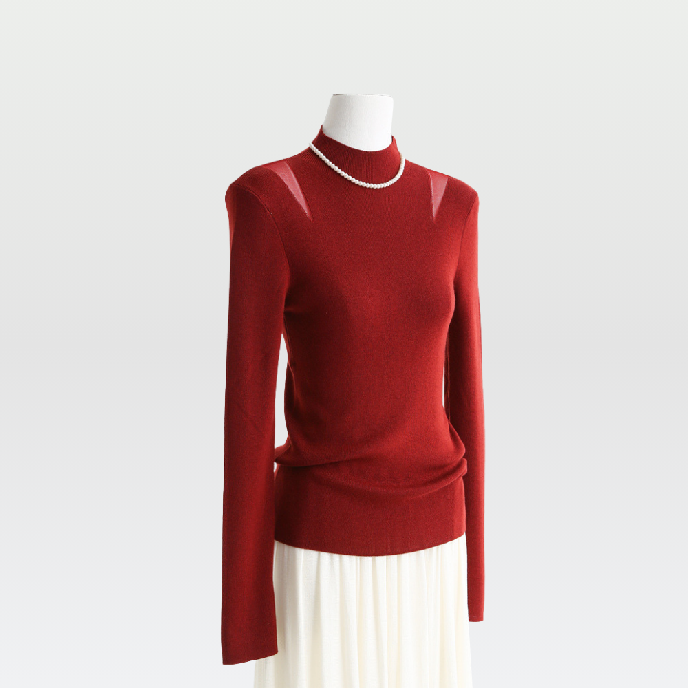 Sheer Shoulder Wool Blend Turtleneck