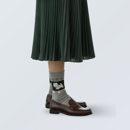 5-Pair Retro Dog Embroidery Crew Socks