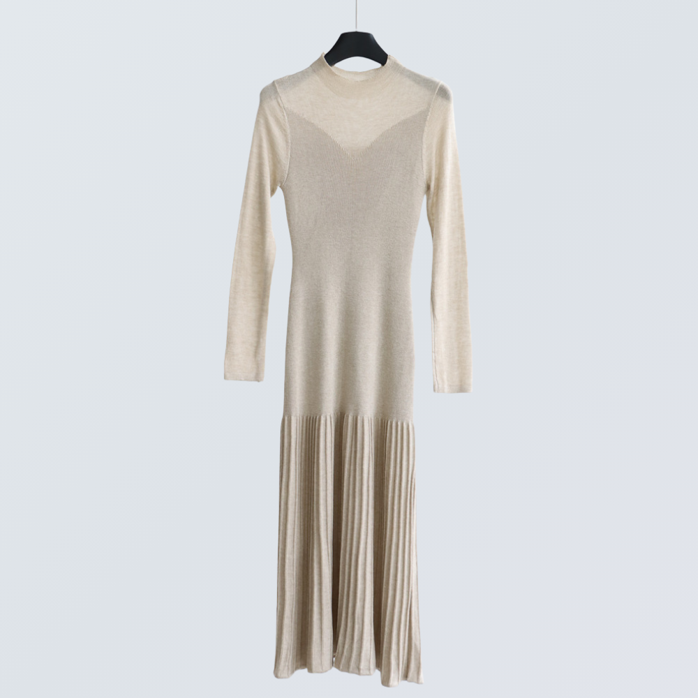 Merino Wool Blend Ribbed Flare Knit Dress | 4 Colors