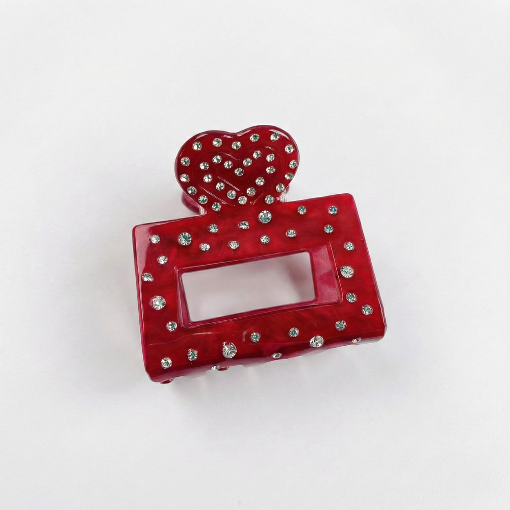 Rhinestone Heart Hair Claw Clip | Small