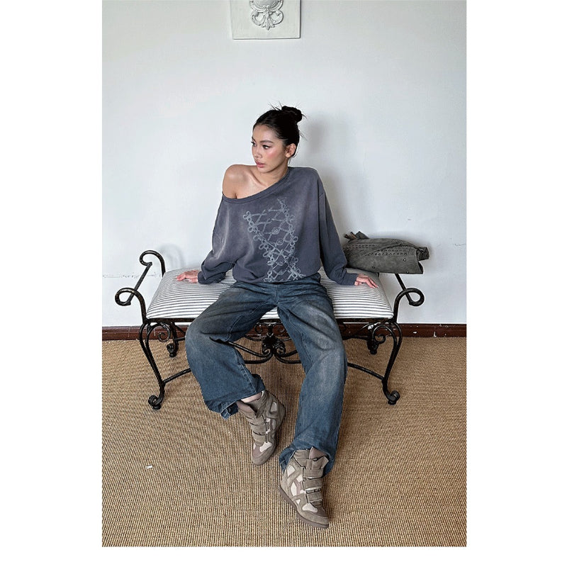 Pokiovo Off Shoulder Military Inspired Sweatshirt