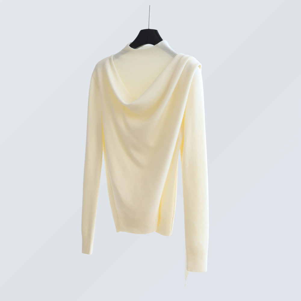 Draped Half-Turtleneck Wool-Blend Knit Top | 7 Colors