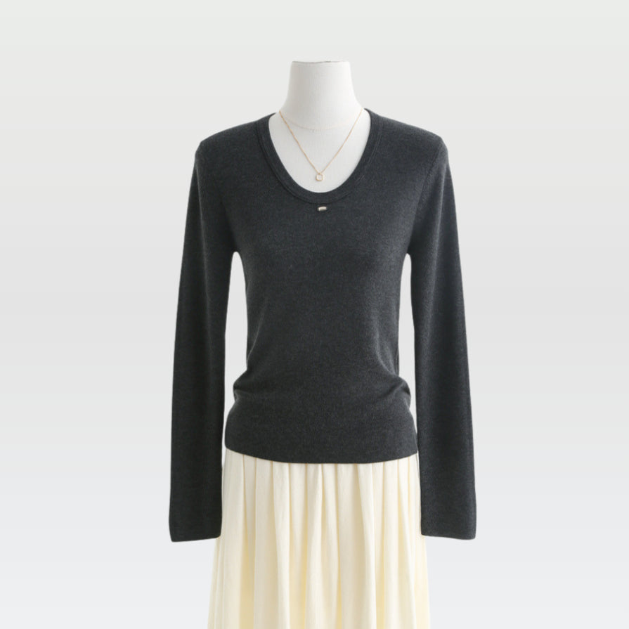 Classic U-Neck Wool Blend Sweater