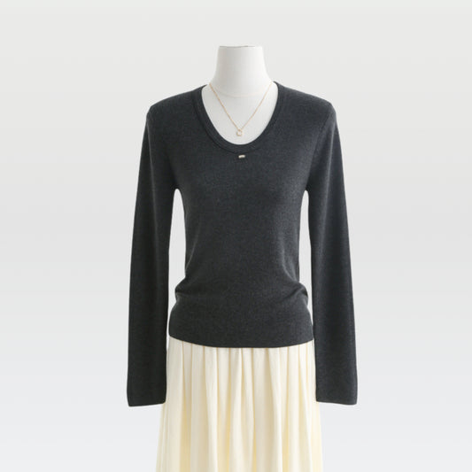 Classic U-Neck Wool Blend Sweater