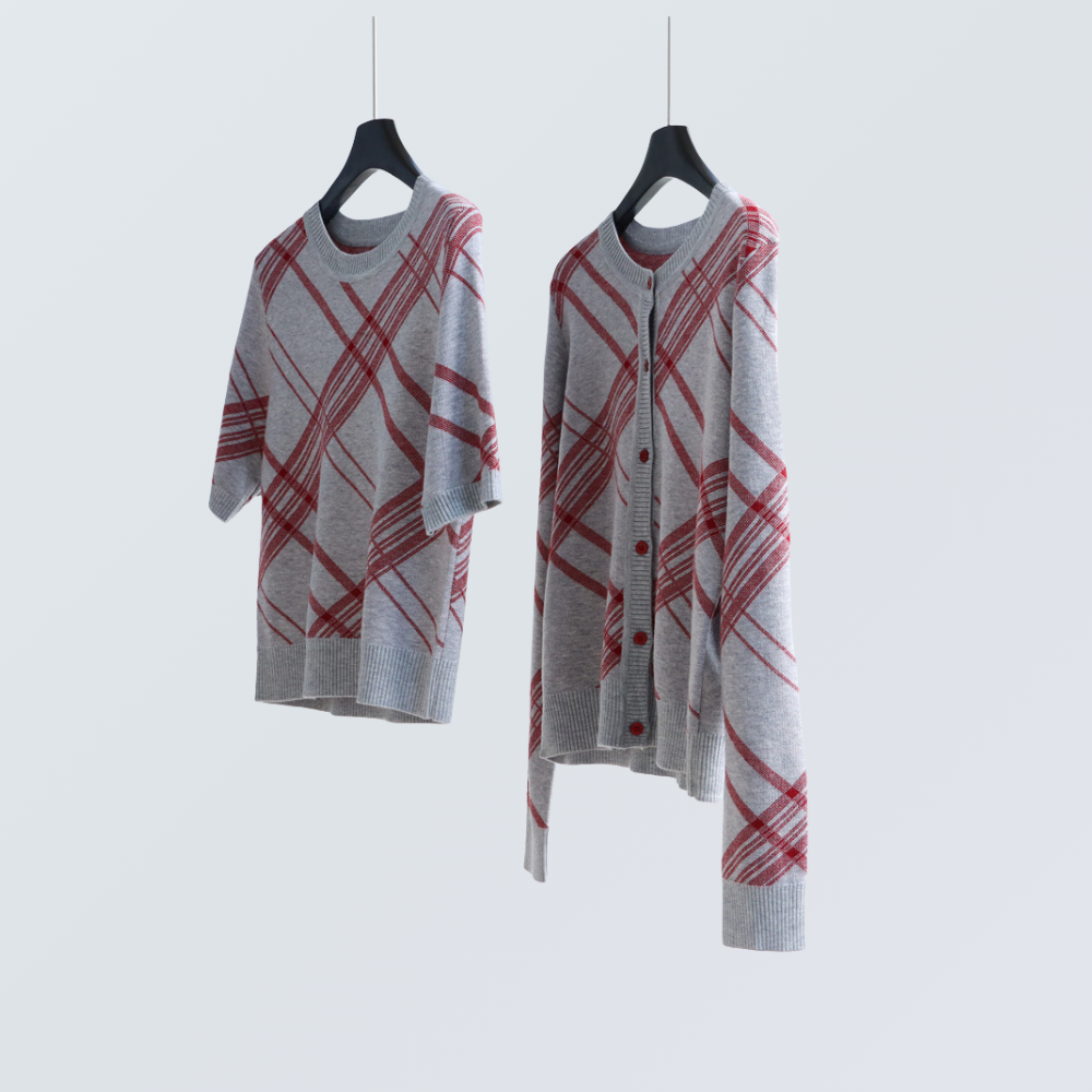 Plaid Wool-Blend Knit  Set  | 2 Colors