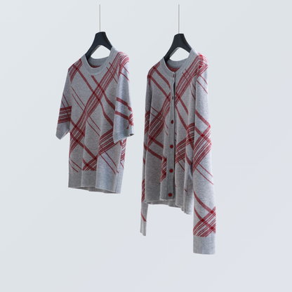 Plaid Wool-Blend Knit  Set  | 2 Colors