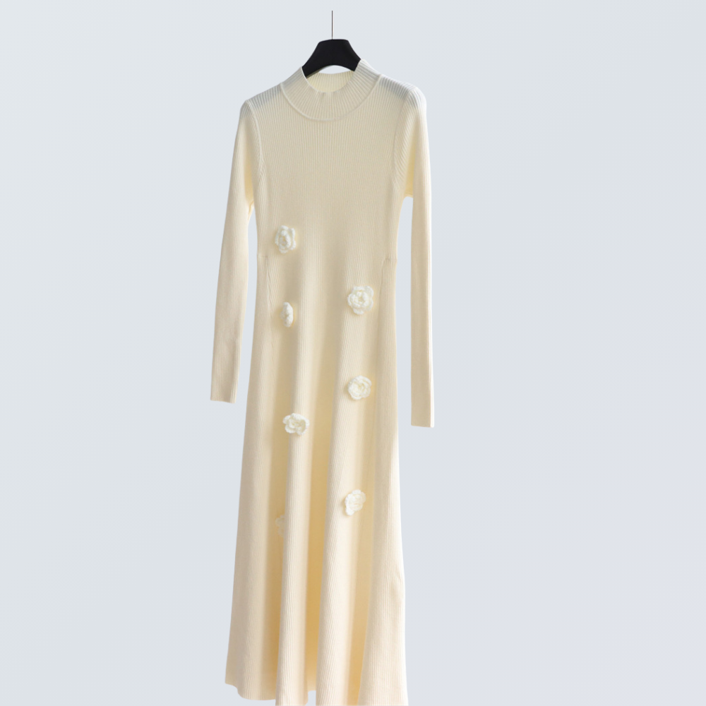 Floral Appliqué Ribbed Knit Maxi Dress | 2 Colors