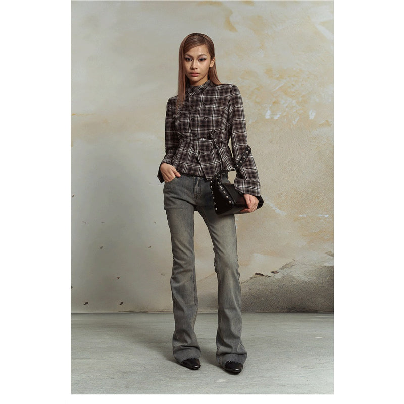 Pokiovo Tie Waist Checked Shirt