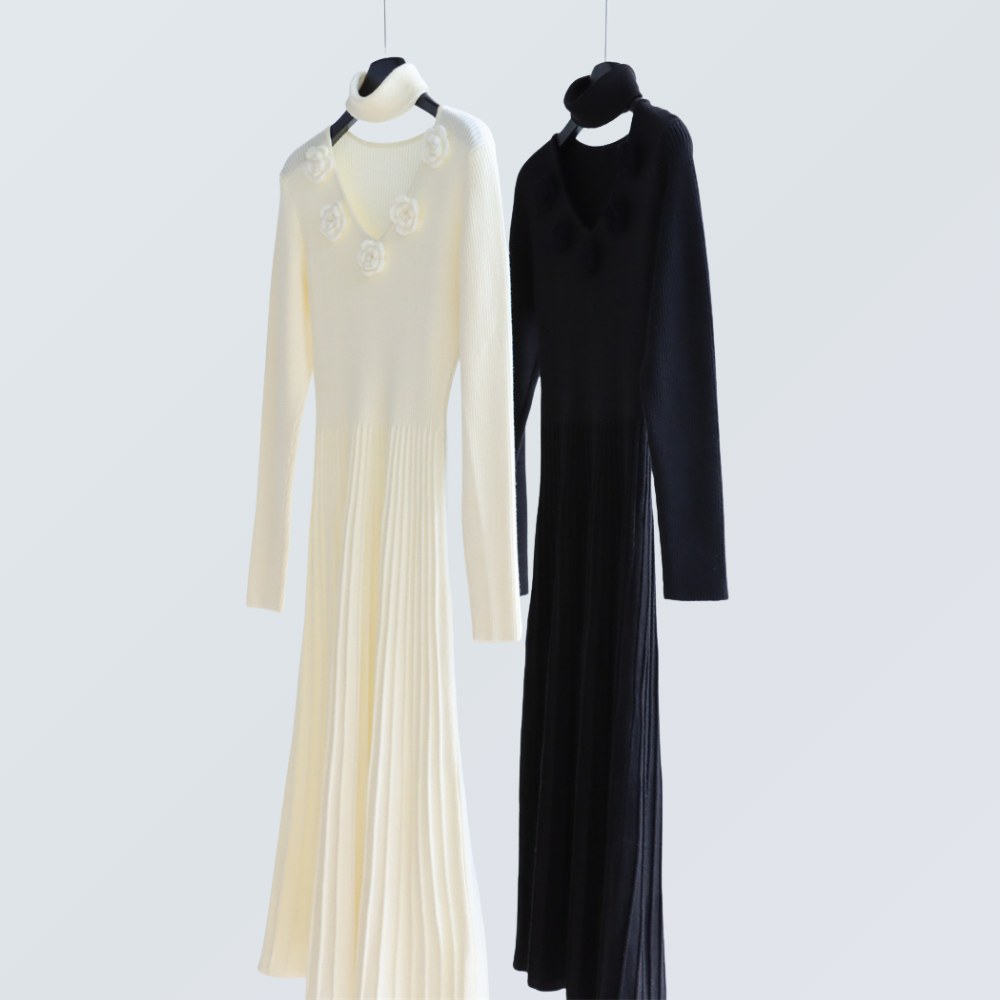 3D Floral Wool-Blend Knit Maxi Dress | 2 Colors