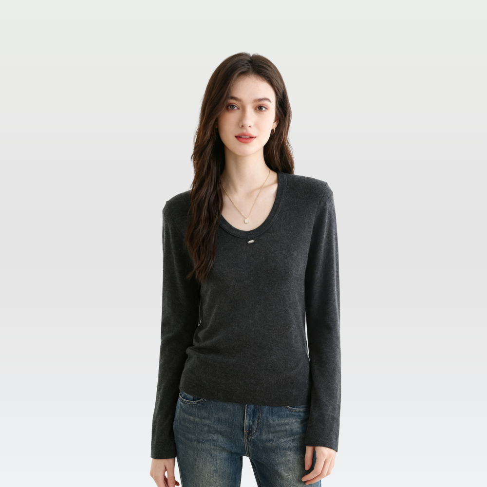 Classic U-Neck Wool Blend Sweater