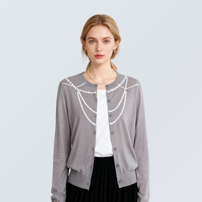 Pearl Chain Print Wool-Blend Cardigan| 4 Colors