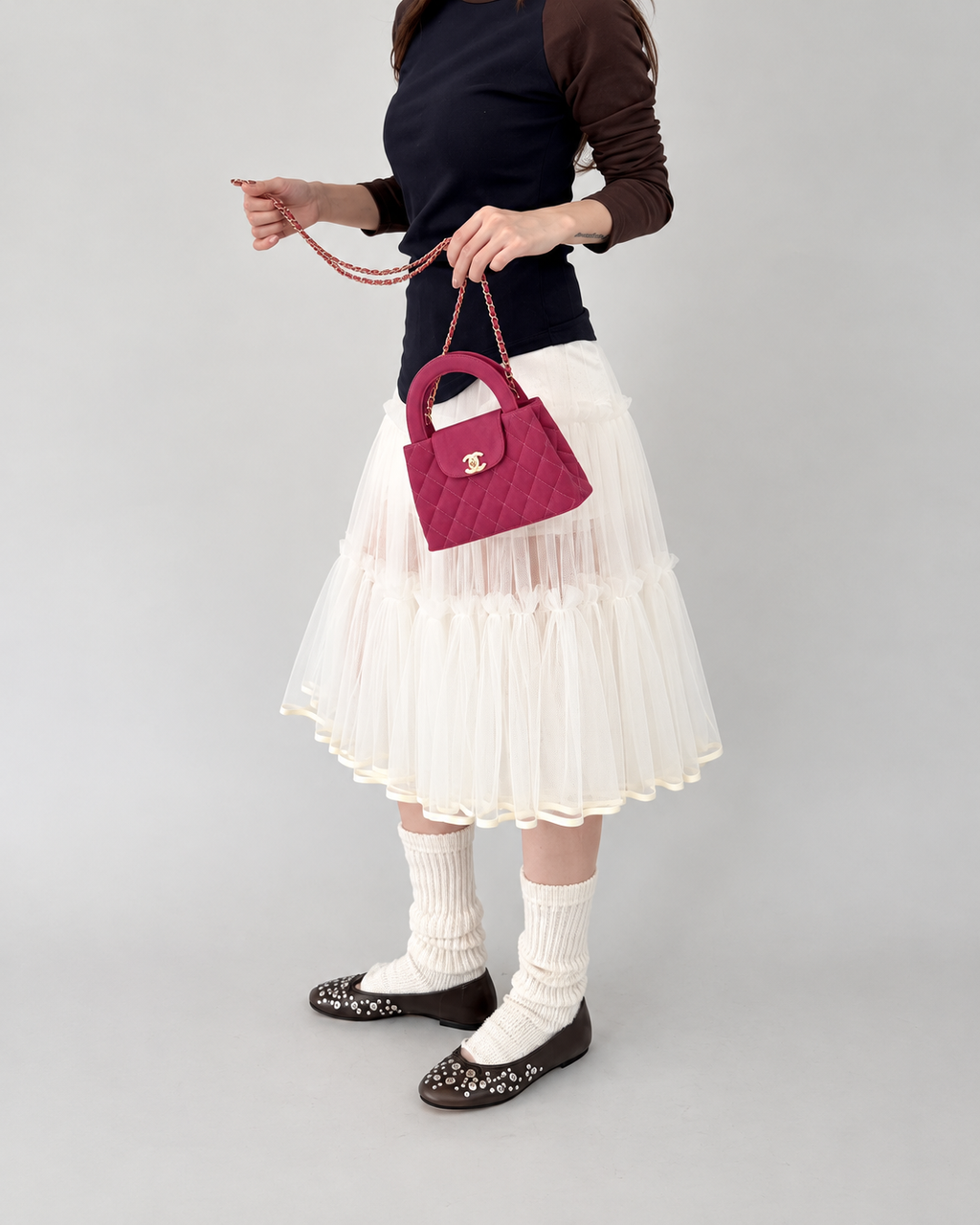 Ovina Tiered Mesh Layering Skirt | Apricot