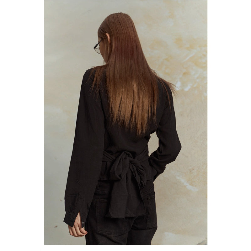 Pokiovo Tie Waist Button Front Shirt