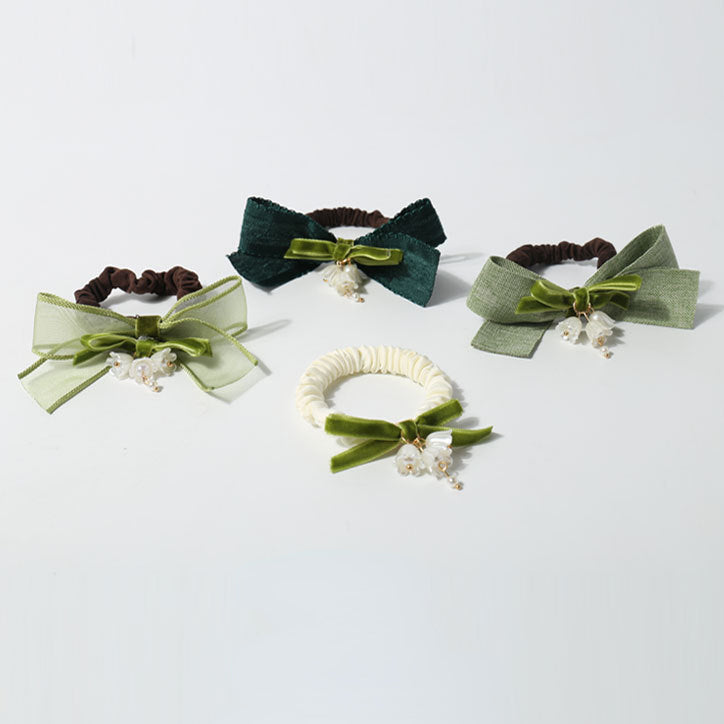 Elastic Bow bells flower hair tie