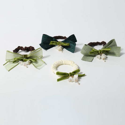 Elastic Bow bells flower hair tie