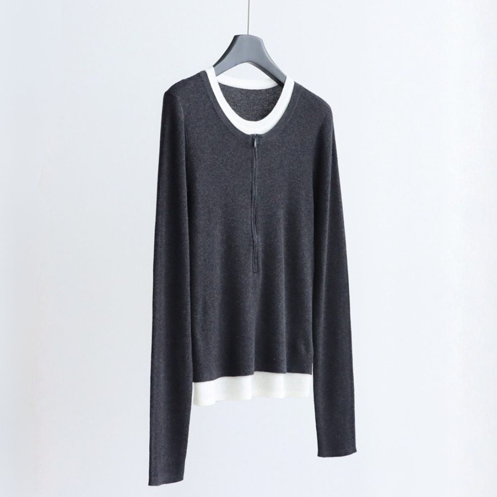 Layered Zip-Front Wool Knit Top | 4 Colors