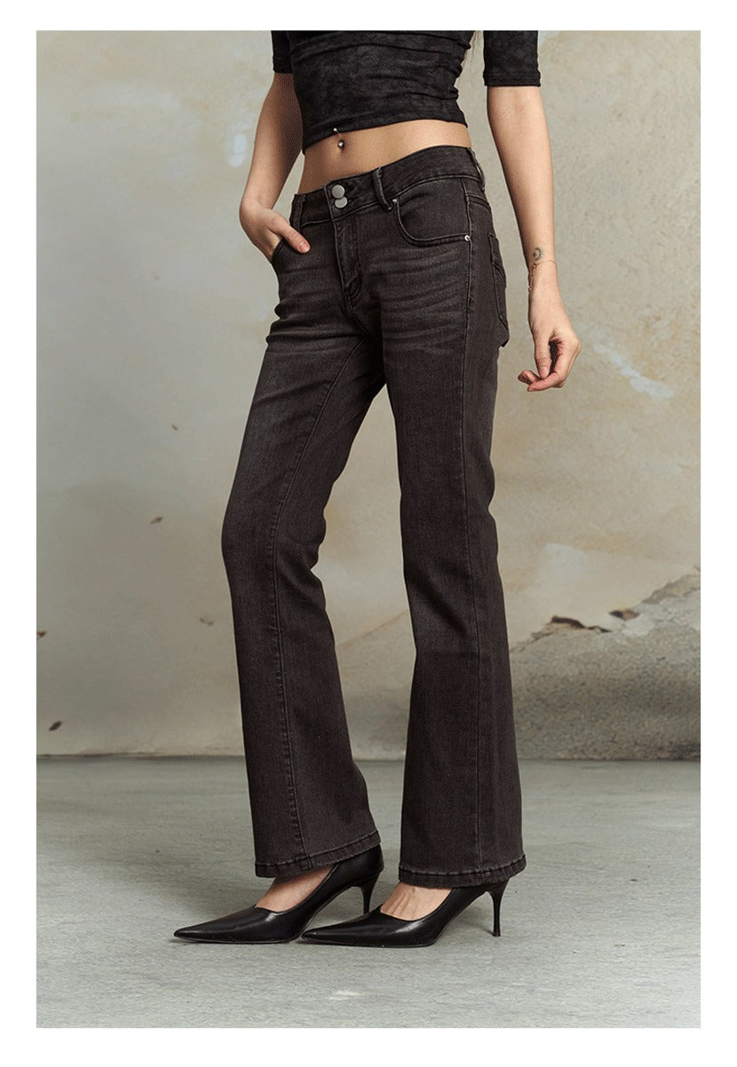 Pokiovo Vintage Wash Low Rise Flared Jeans