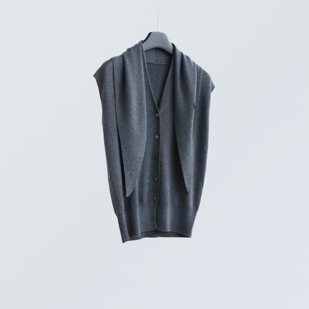 V-Neck Wool-Blend Sleeveless Cardigan Set with Scarf | 7 Colors