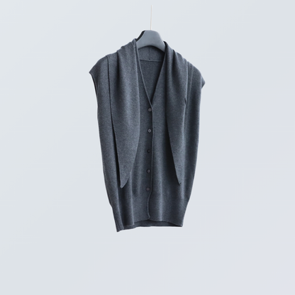 V-Neck Wool-Blend Sleeveless Cardigan Set with Scarf | 7 Colors