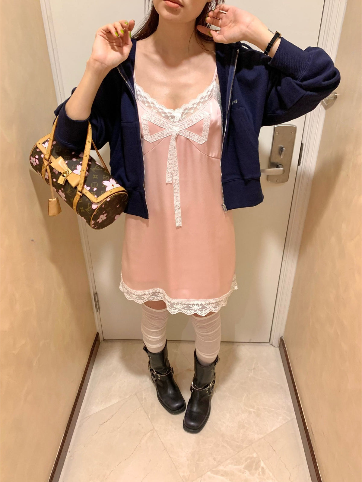 Ovina Lace Trim Bow Slip Dress | Pink