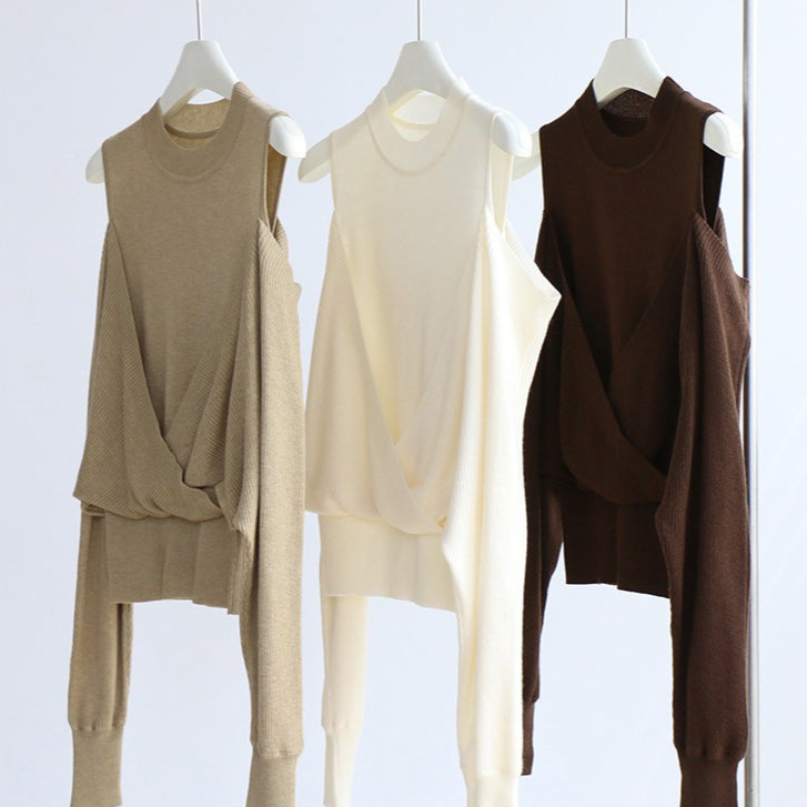 Layered Cold Shoulder Wool Knit Top | 6 Colors