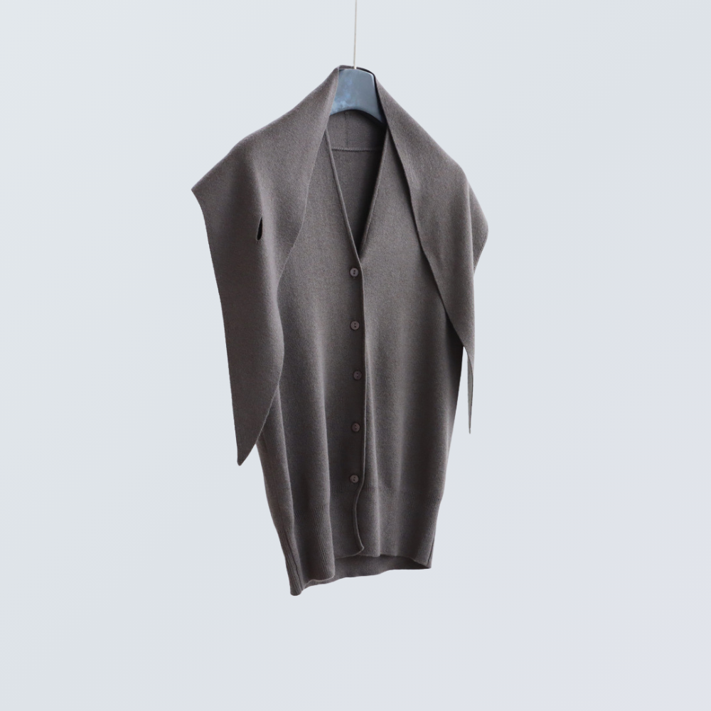V-Neck Wool-Blend Sleeveless Cardigan Set with Scarf | 7 Colors
