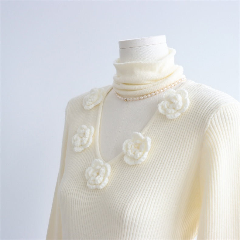 3D Floral Wool-Blend Knit Maxi Dress | 2 Colors