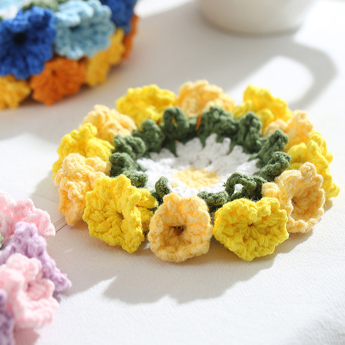 Hand-knitted Bell orchid coaster