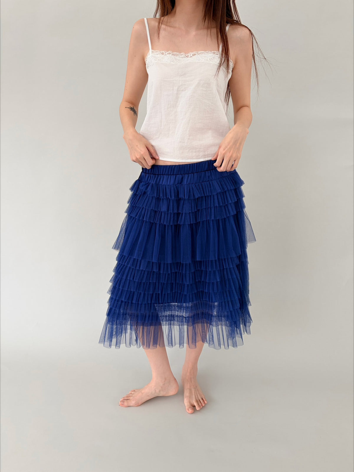 Ovina Tiered Tulle Skirt | Blue