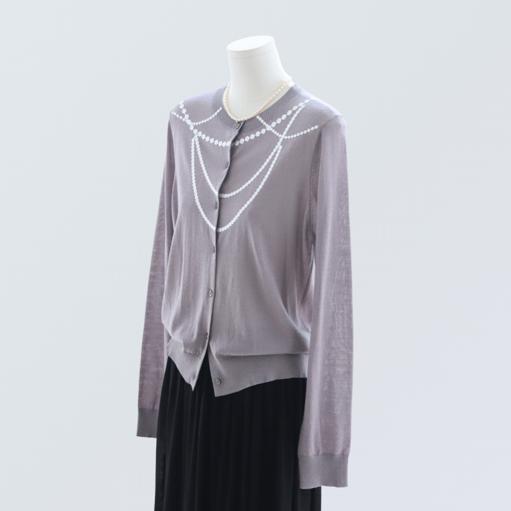Pearl Chain Print Wool-Blend Cardigan| 4 Colors