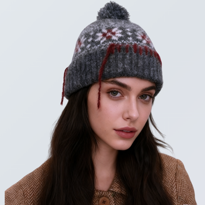 Wool-Blend Nordic Snowflake Knit Beanie