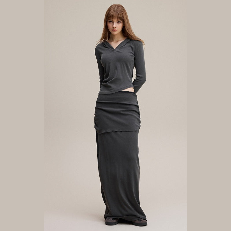 Curve stretchy hoodie skirt set | 5 color