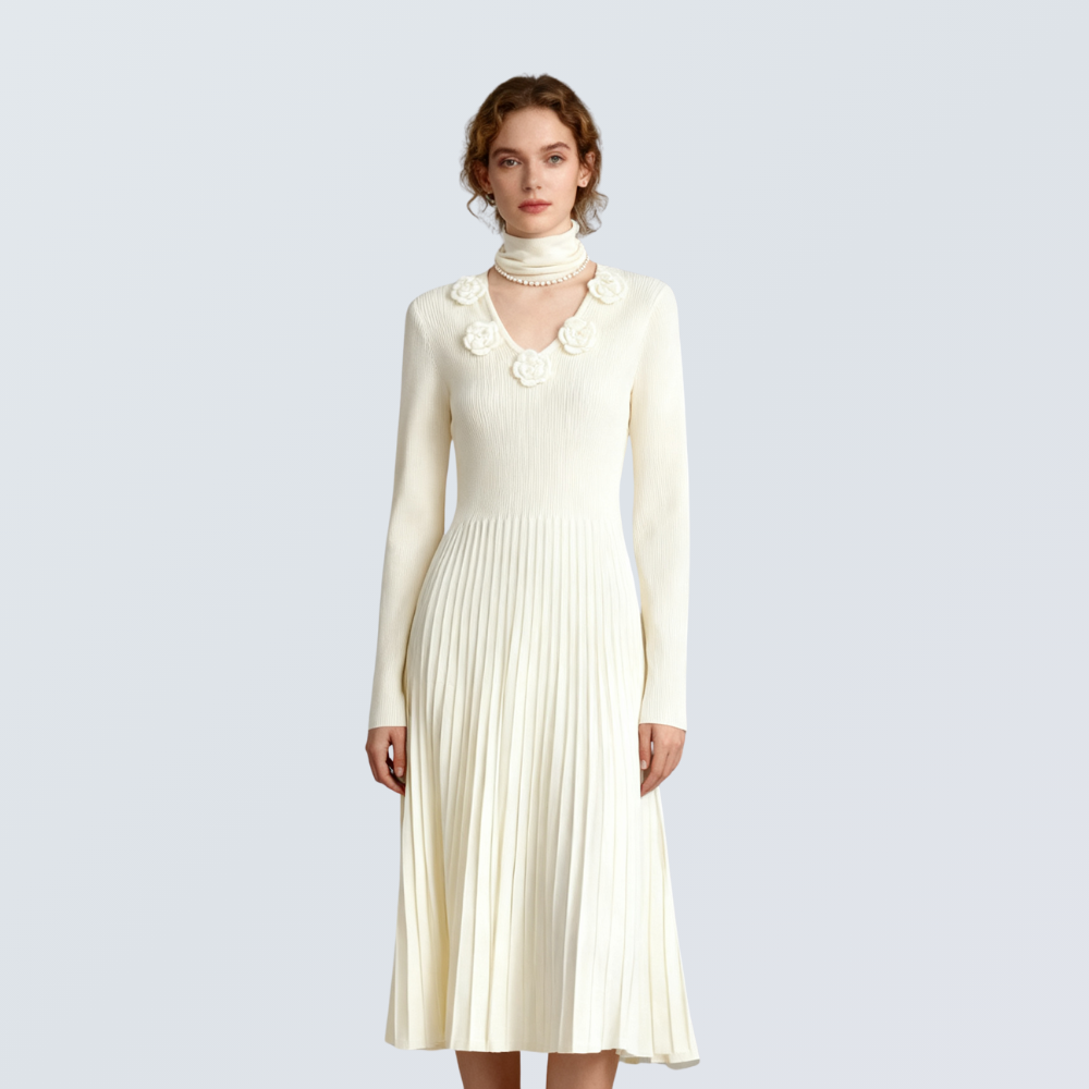 3D Floral Wool-Blend Knit Maxi Dress | 2 Colors