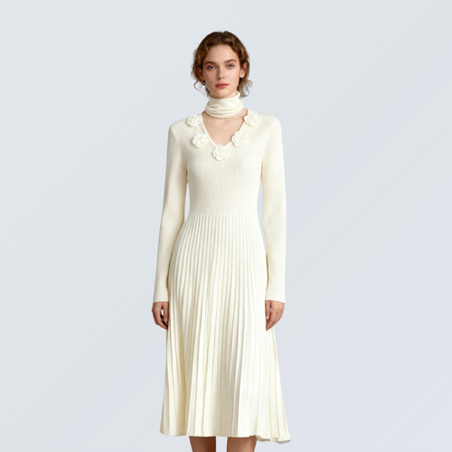 3D Floral Wool-Blend Knit Maxi Dress | 2 Colors