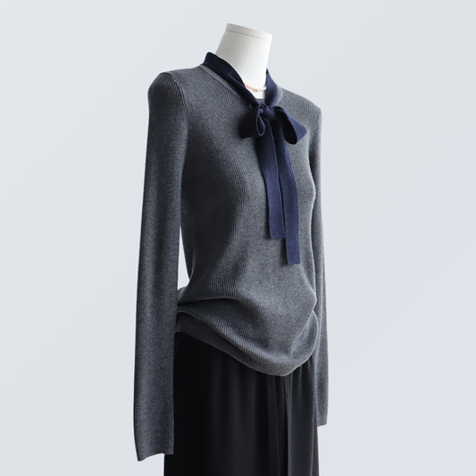 Contrast Bow Wool Knit Top | 2 Colors
